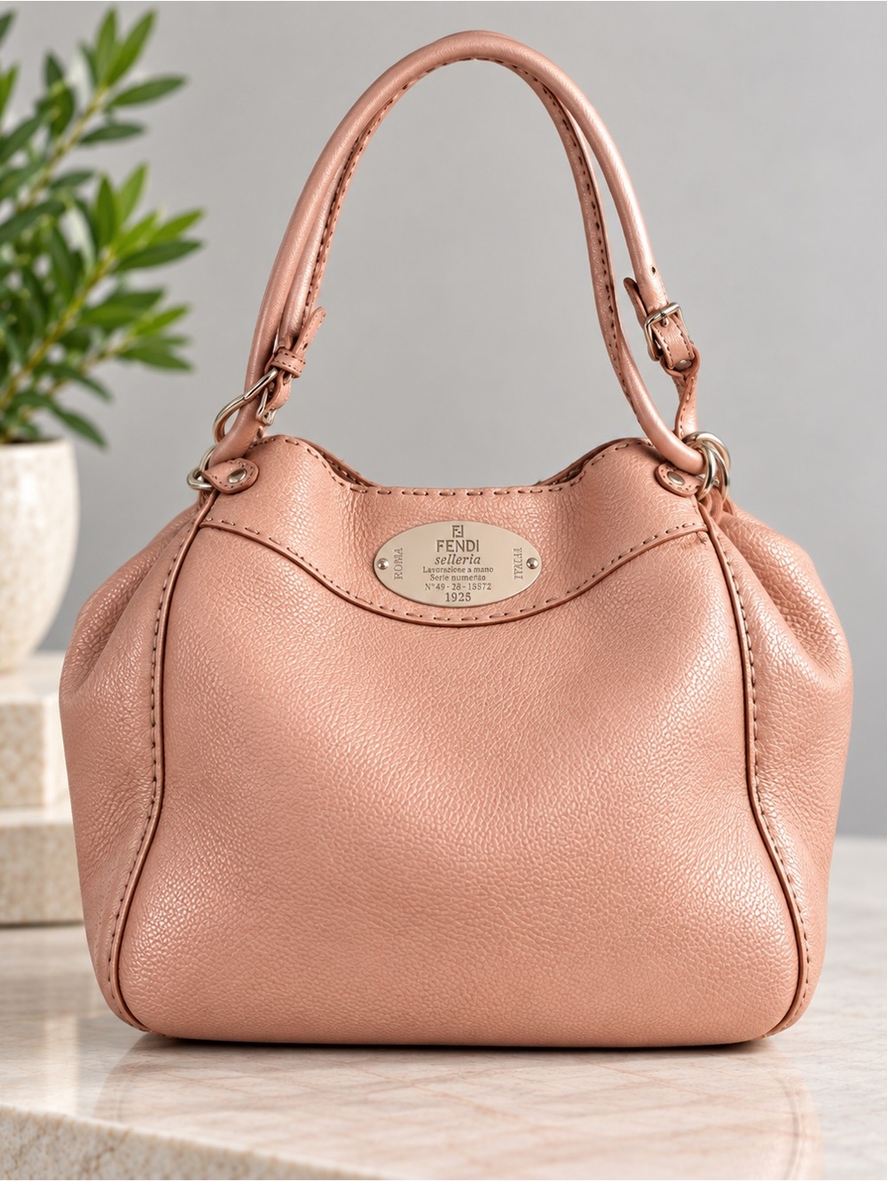 Fendi Selleria Pink Pearl Leather Shoulder Bag Hand Stitched 8BR489 Italy